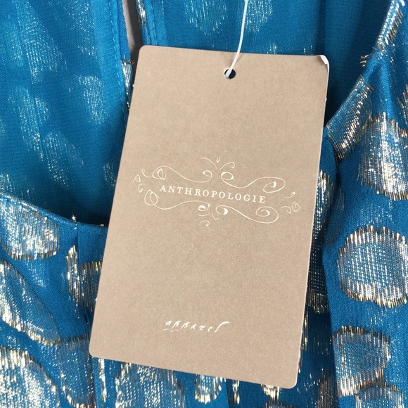 Anthropologie Trapese Dress Blue Leaf Motif Tinsel Printed Lined Womens 10 NEW - Picture 6 of 9